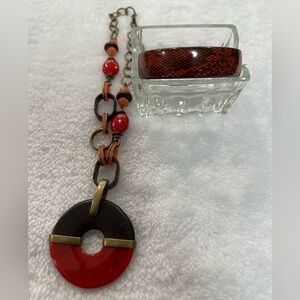 Red, Orange & Dark Brown Pendant Necklace w/Bracelet Orange & shinny Black color
